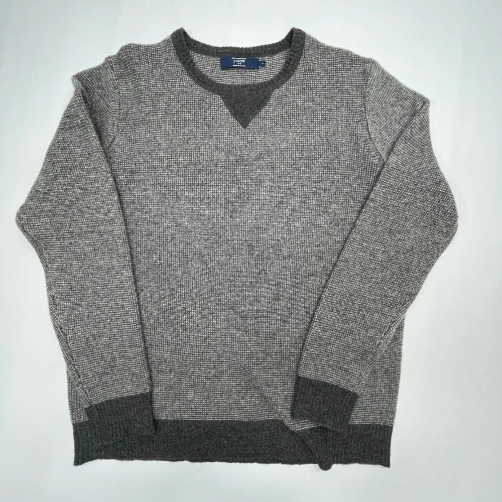 J. Crew Lambswool Sweater Gray Large Textured Knit Crewneck A9129 FA14 Vintage